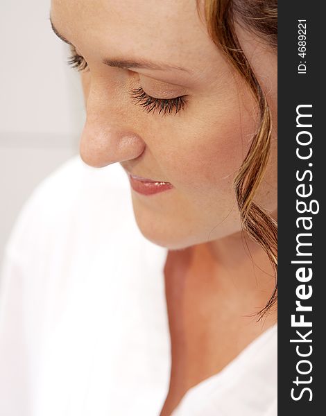 Close up of a brides face on her wedding day. Close up of a brides face on her wedding day