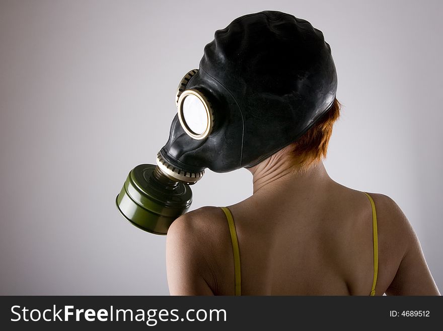 Portrait of woman in gas mask. Portrait of woman in gas mask