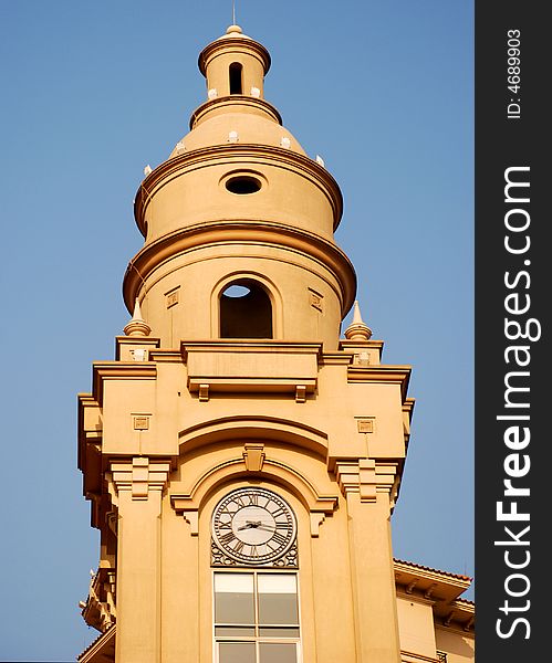 The bell tower of an modern aparment building.