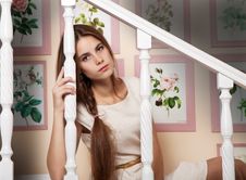 Girl Sits On The Stairs Royalty Free Stock Photo Girl Sits On The Stairs Royalty Free Stock Photo