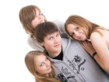 Group Of Teenagers Isolated On A White Stock Photography