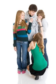 Group Of Teenagers Isolated On A White Stock Images