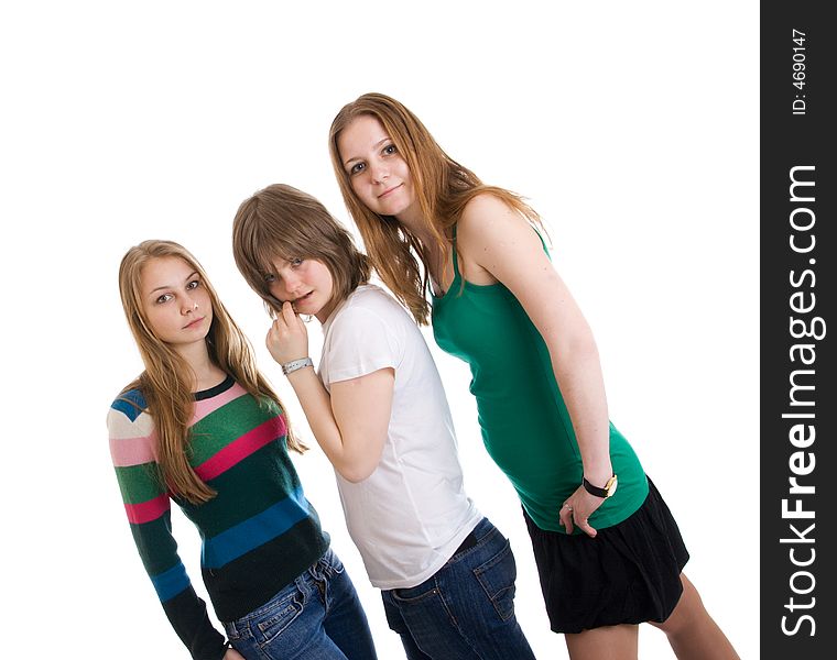 Three Attractive Girls Isolated On A White