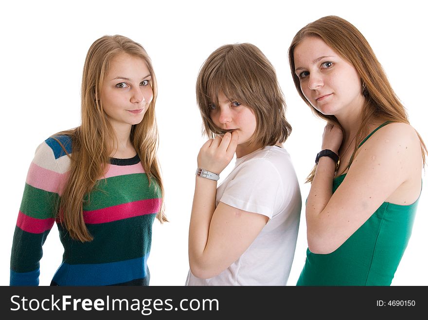 Three Attractive Girls Isolated On A White
