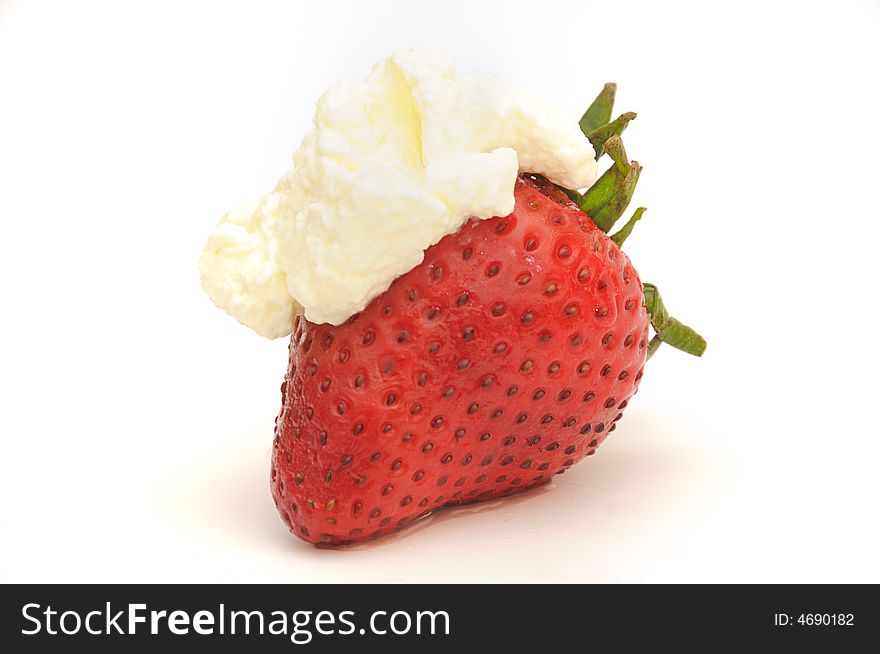 Strawberry with the cream, isolated on a white background