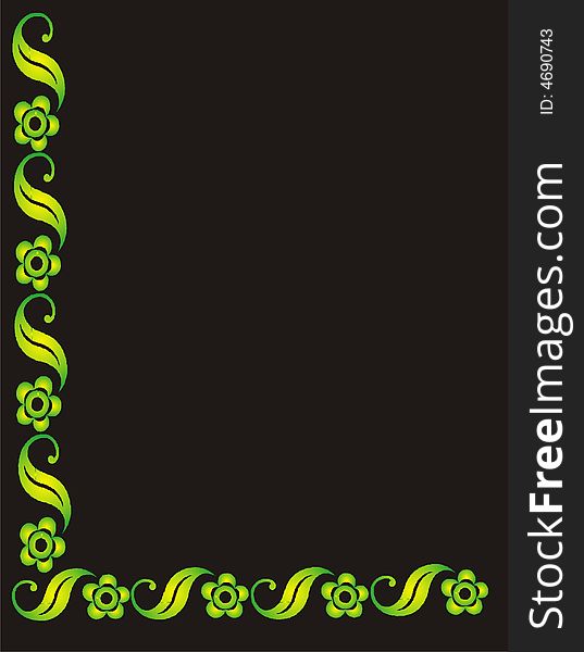 Floral green and yellow frame on black background -  illustration. Floral green and yellow frame on black background -  illustration
