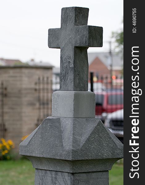 Gravestone with Cross in Catholic Cemetery. Gravestone with Cross in Catholic Cemetery