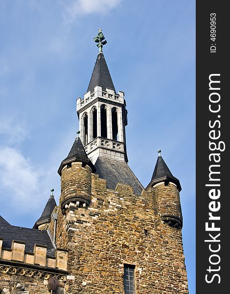 View of tower of Town Hall in Aachen. View of tower of Town Hall in Aachen