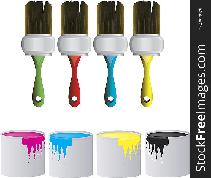 Illustration of brushes and cans full of color