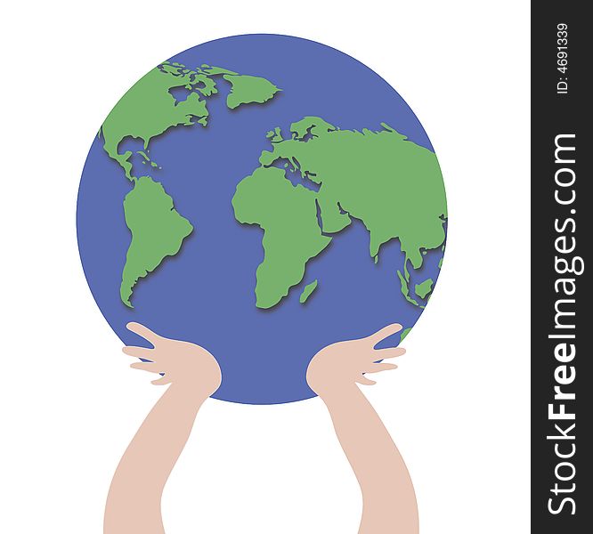 Illustration of hands holding world globe. Illustration of hands holding world globe