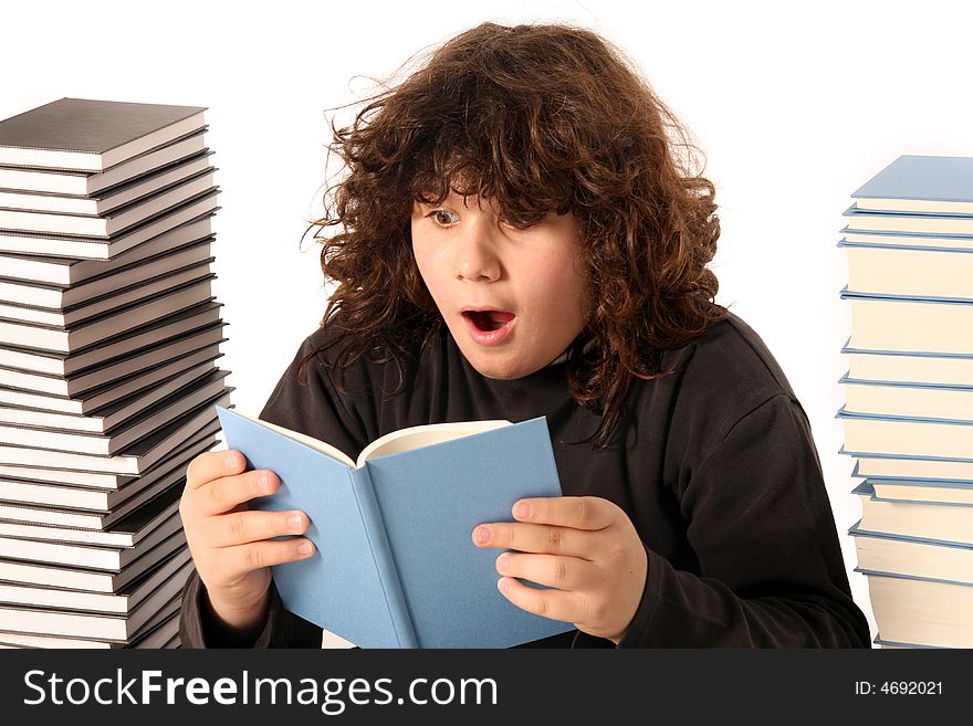 Boy Surprised And Many Books