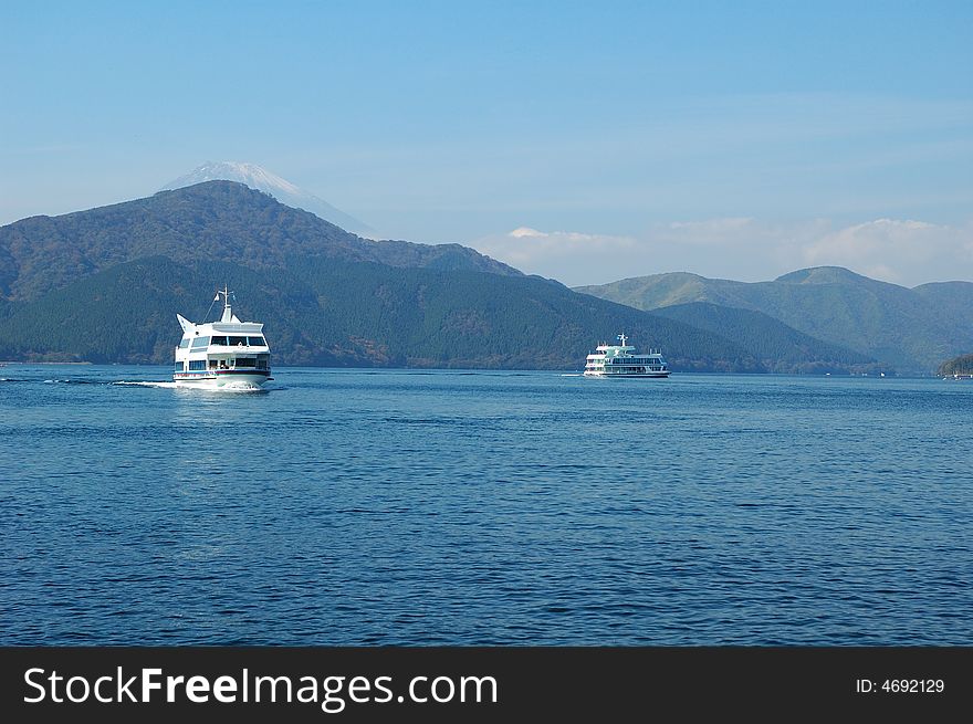 Ferryboats on the Hakone Lake Ashi.