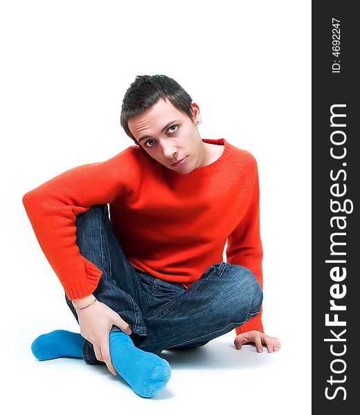 Teenager posing on a white background