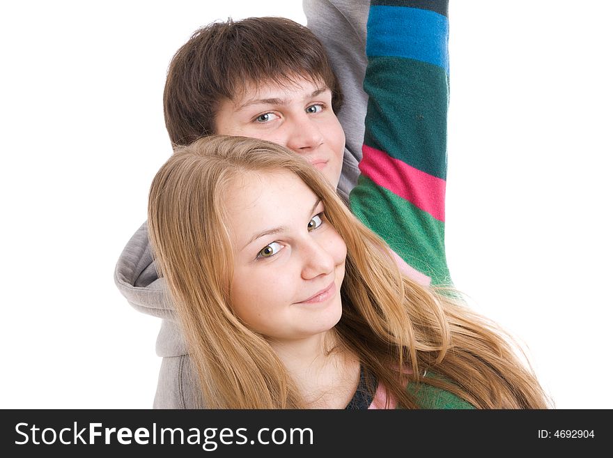 Young Embracing Pair Isolated On A White