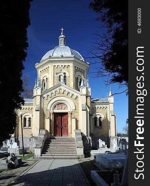 A view with an old catholic church in Romania