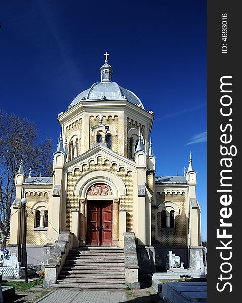 A view with an old catholic church in Romania