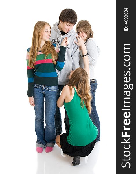 Group of teenagers isolated on a white