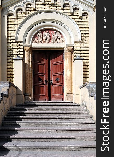 The old wooden church door