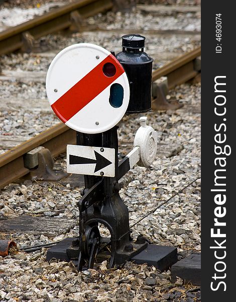 A railway marker sign giving information to train drivers on a preserved Victorian railway