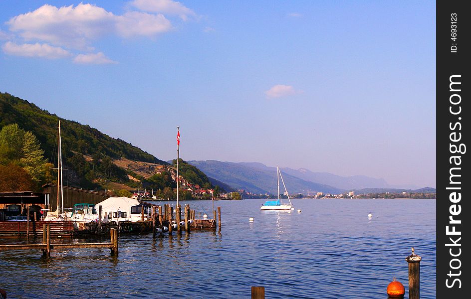 Evening on the swiss lake of Neuchatel