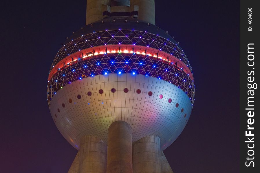 The oriental pearl t.v tower in Shanghai China at night