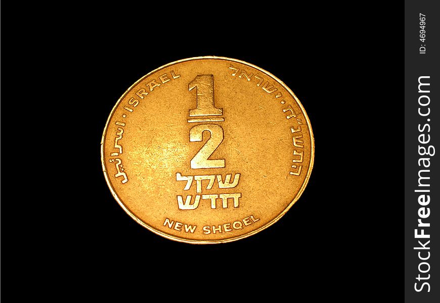 Coin of Israel new sheqel isolated on black background. Coin of Israel new sheqel isolated on black background
