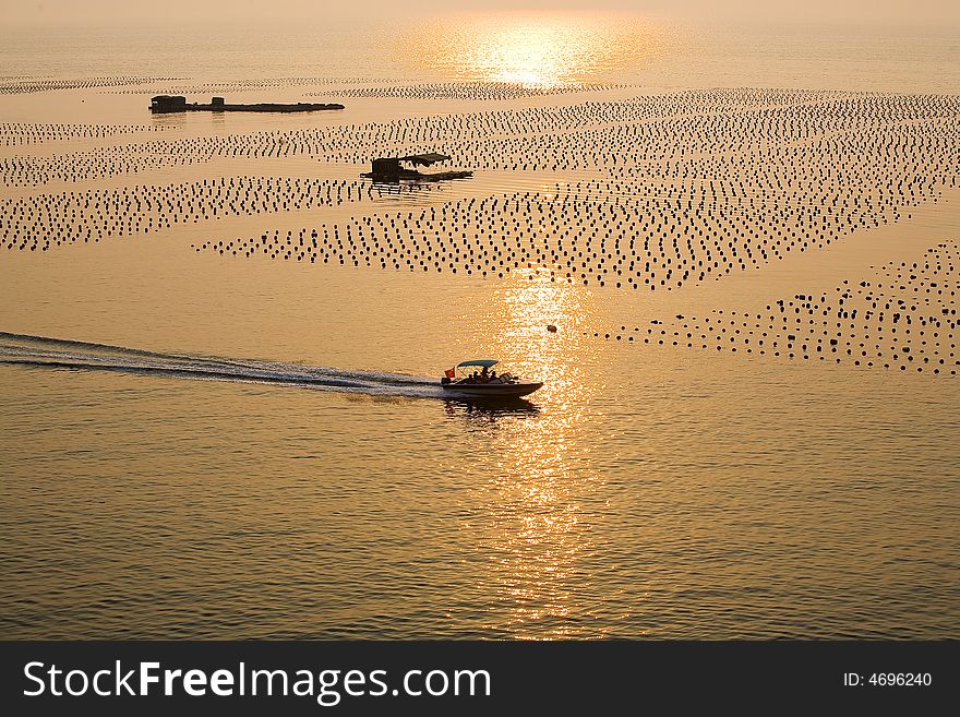 The sunset of the sea in the Shenzhen in China