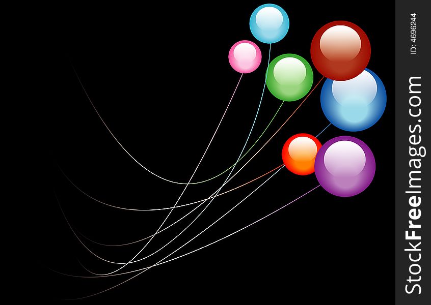 Strings Attached to Glassy Colored Orbs are Featured in an Abstract Illustration.