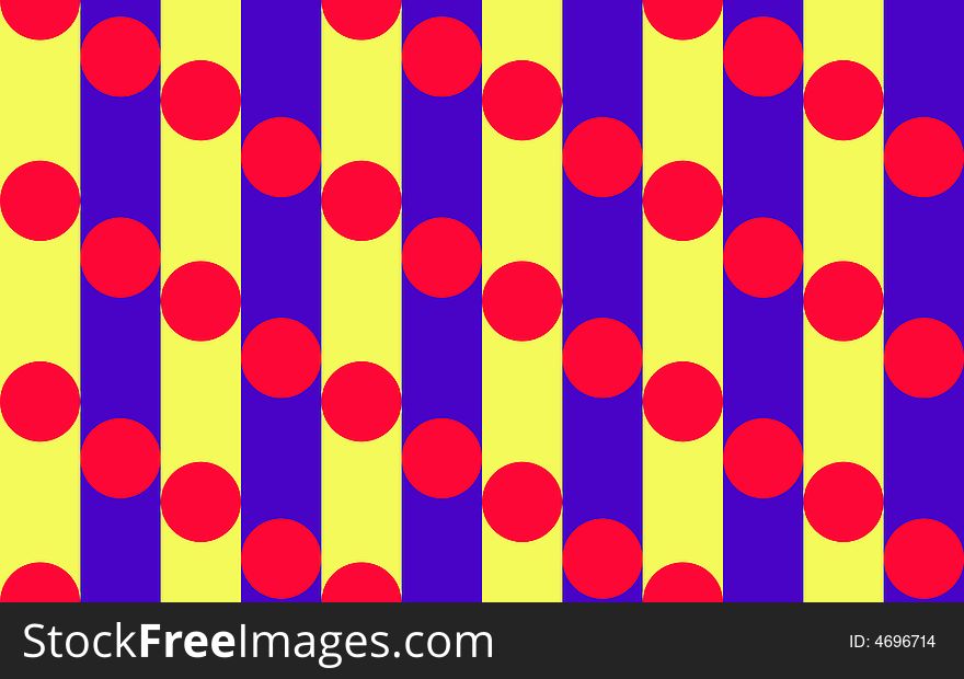 Red Polka dot pattern on royal blue and yellow stripes. Red Polka dot pattern on royal blue and yellow stripes.