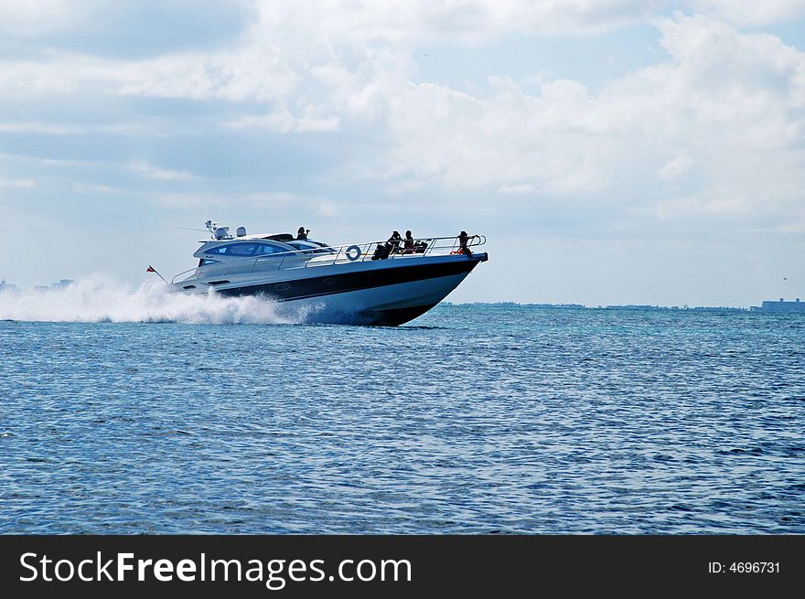 Fast big boat in the ocean