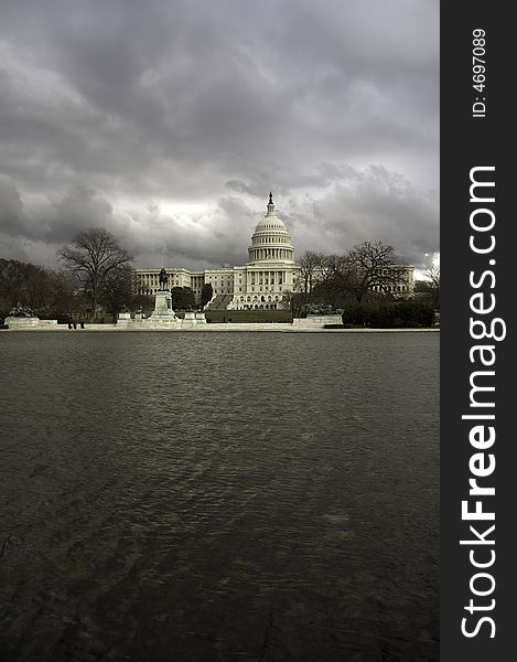 Washington Capitol on a dark and gloomy day. Washington Capitol on a dark and gloomy day