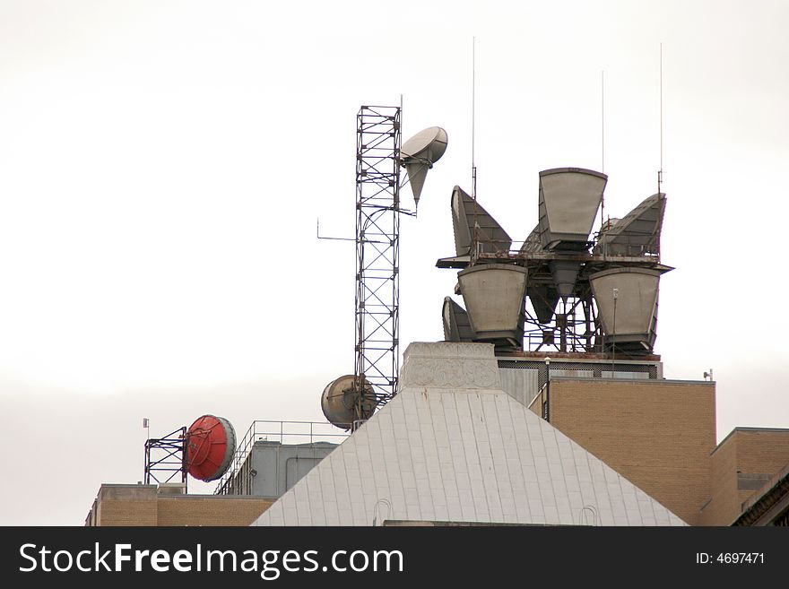 A collection of microwave antennas. A collection of microwave antennas