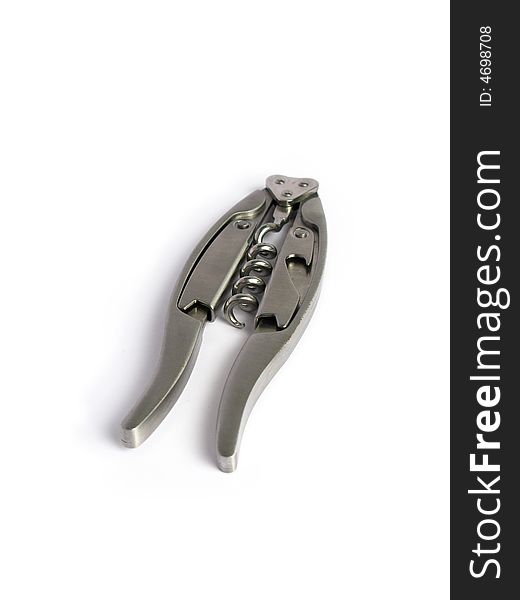 Aluminum double corkscrew in a white background