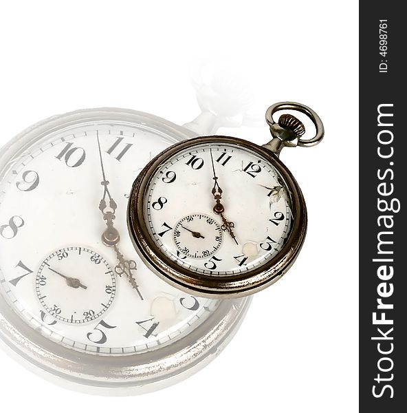 Antique pocket watch clock face on white background. Antique pocket watch clock face on white background