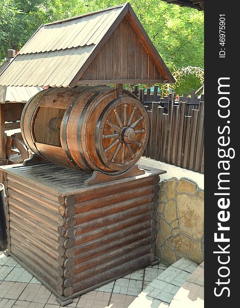 Wooden well carving, craft village