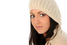 Beautiful Young Woman In Hooded Sweater Stock Photo