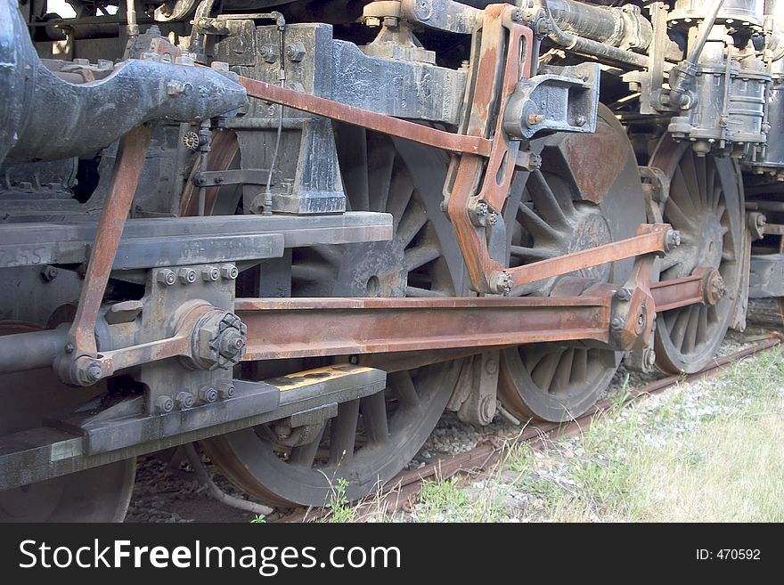 The wheels of an old locomotive. The wheels of an old locomotive.