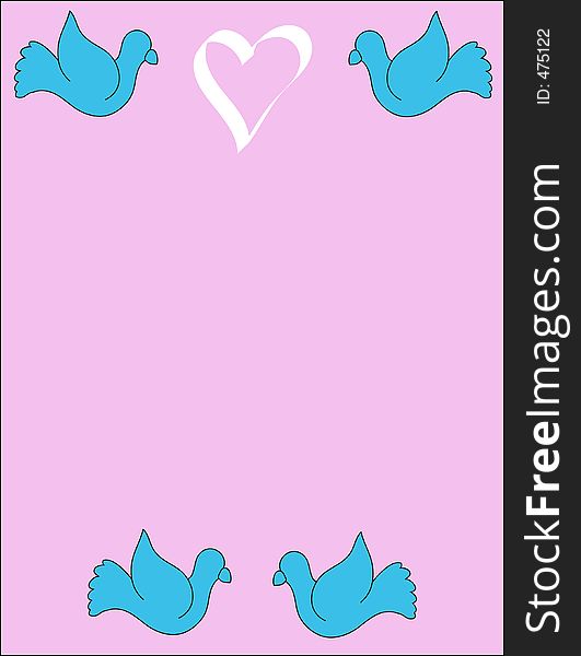 Doves and heart border on pink background. Doves and heart border on pink background.