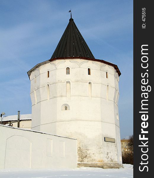 White tower of old russian monastery, Moscow, Russia