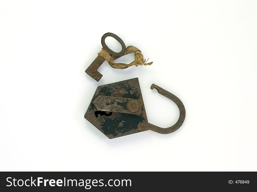 Ancient padlock with key