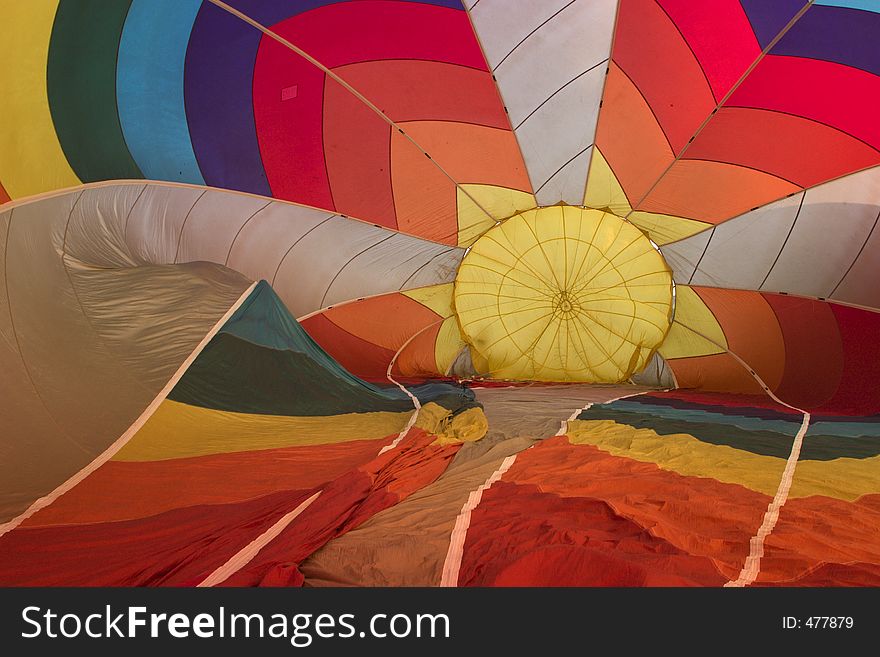 The inside of a hot air balloon as it is being inflated. The inside of a hot air balloon as it is being inflated