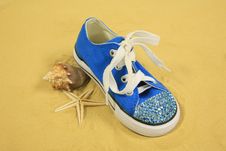 Seashells, Sand & Sneaker Royalty Free Stock Photos Seashells, Sand & Sneaker Royalty Free Stock Photos