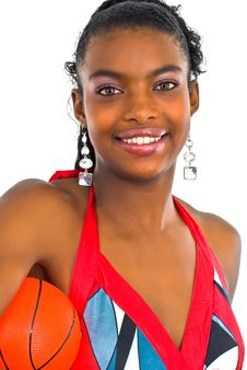 Lady With A Small Red Ball Stock Photography Lady With A Small Red Ball Stock Photography