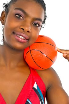 Lady With A Small Red Ball Royalty Free Stock Image Lady With A Small Red Ball Royalty Free Stock Image