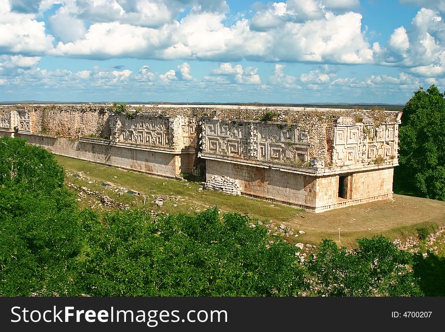 Ancient mayan site with old buildings and trees. Ancient mayan site with old buildings and trees
