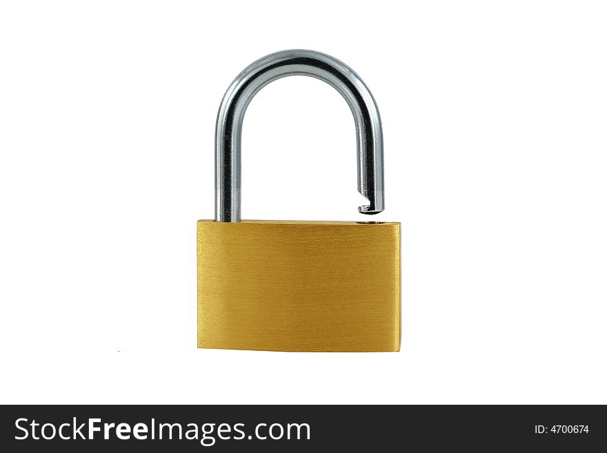 A Isolated Brass open lock on white