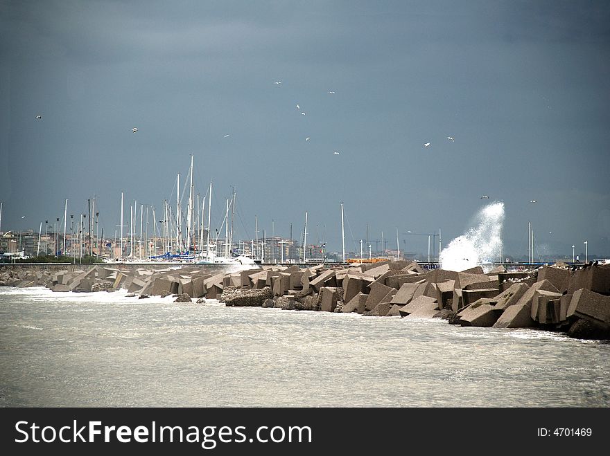 Breakwater on the seafront of Salerno