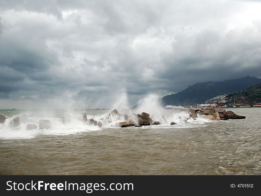Breakwater on the seafront of Salerno