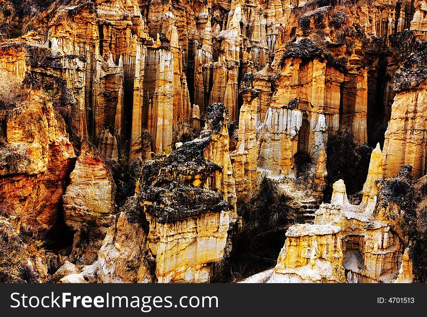 The mystical Forest of Earth Pillars is situated in YuanMou Town,Yunnan Province,China. The mystical Forest of Earth Pillars is situated in YuanMou Town,Yunnan Province,China.