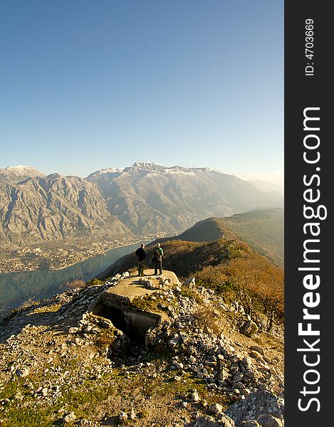 Mountannegro landscape. Balkans. Two people looking at the beauty. Mountannegro landscape. Balkans. Two people looking at the beauty.